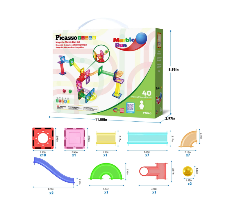 Picasso Tiles Magnetic Marble Run Set 40pc
