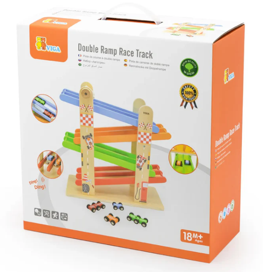 Viga Double Ramp Race Track wooden car