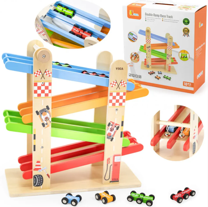 Viga Double Ramp Race Track wooden car
