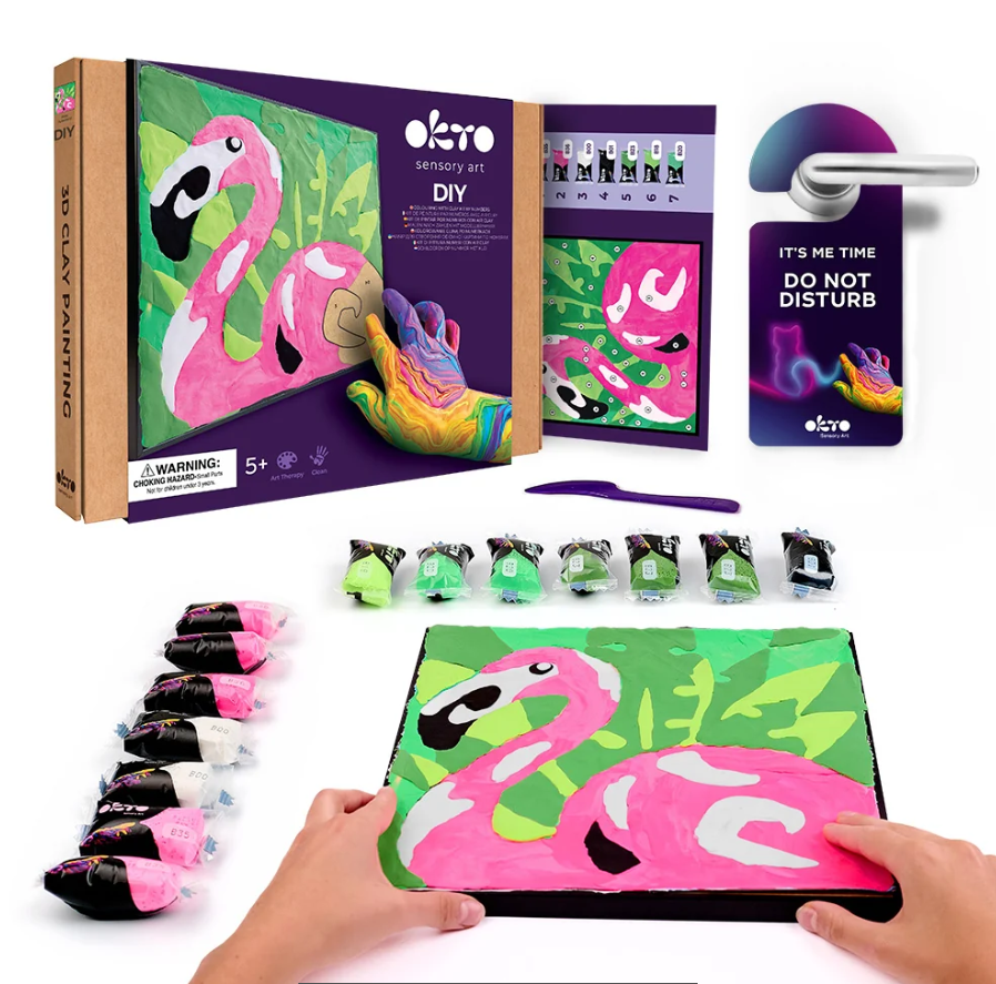 Okto Sensory Art Pink Flamingo Colouring with Clay Set 29cm x 29cm