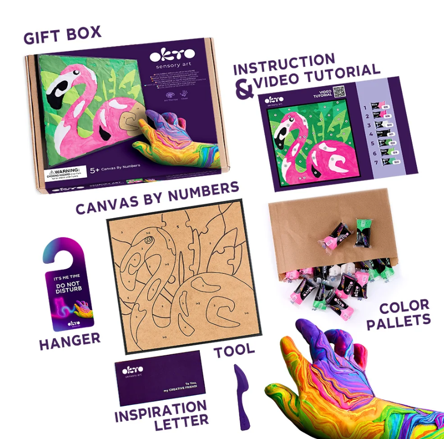 Okto Sensory Art Pink Flamingo Colouring with Clay Set 29cm x 29cm