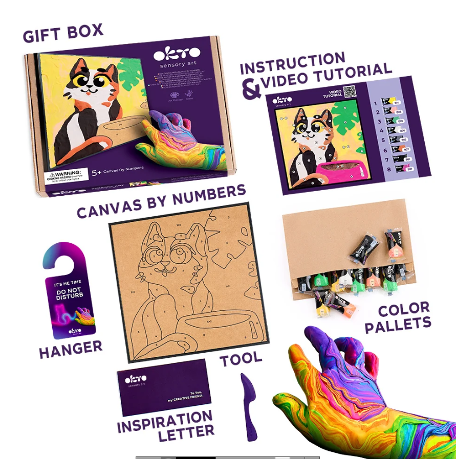Okto Sensory Art Funny Cat Colouring with Clay Set 29cm x 29cm