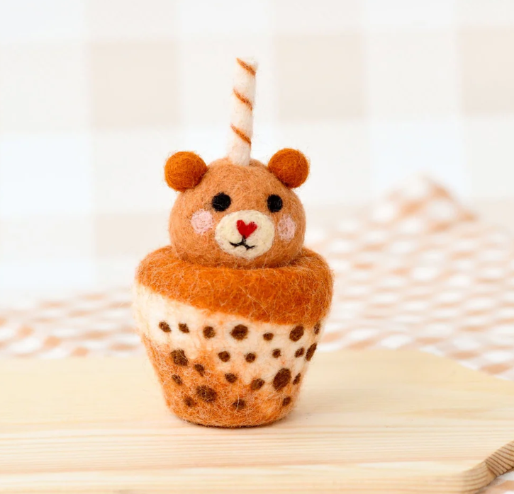 Tara Treasures Felt Bear Boba Bubble Tea Pretend Food Play
