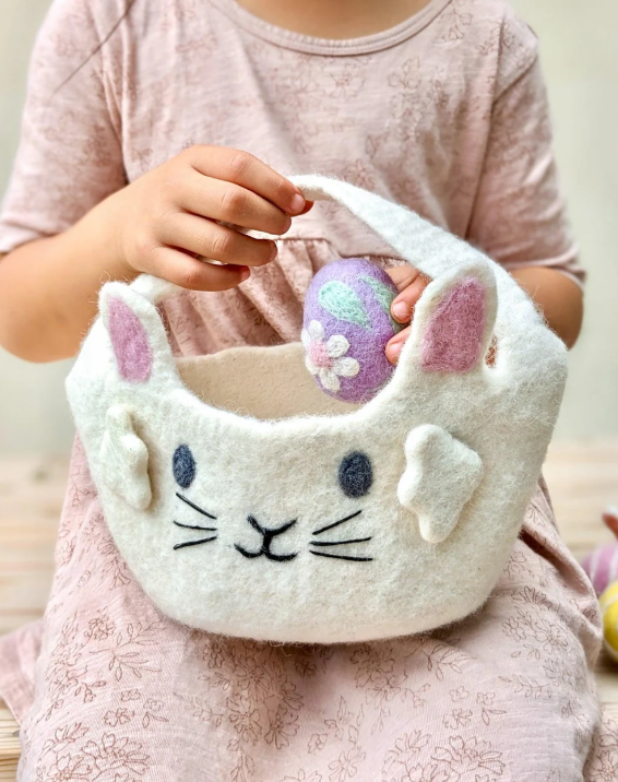 Tara Treasures Felt Easter Egg Hunt Basket( White Bunny) felt toy