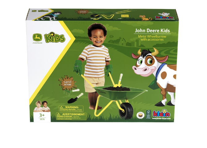 Klein John Deere Kids Metal Wheelbarrow with Garden Set