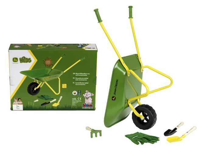Klein John Deere Kids Metal Wheelbarrow with Garden Set