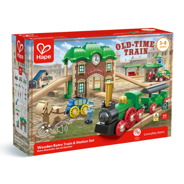 Hape Wooden Retro Train & Station Set