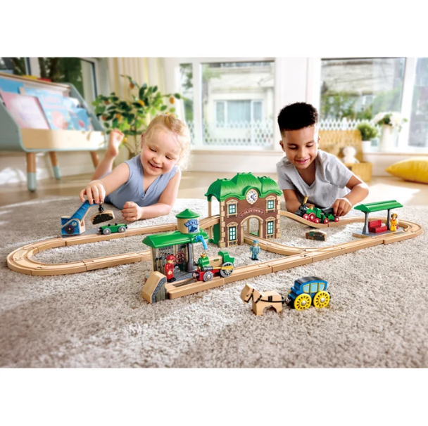 Hape Wooden Retro Train & Station Set