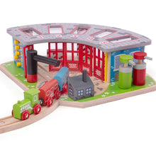 Load image into Gallery viewer, BigJigs Toys Rail Five Way Engine Shed
