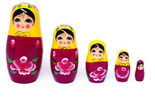 Babushka Nesting Dolls Purple & Yellow Flower 5pc