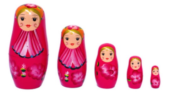 Babushka Nesting Dolls Dark Pink Dress 5pc