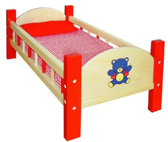 Viga Doll Bed with Red Bedding Dollhouse