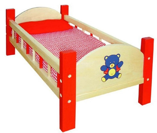 Viga Doll Bed with Red Bedding Dollhouse
