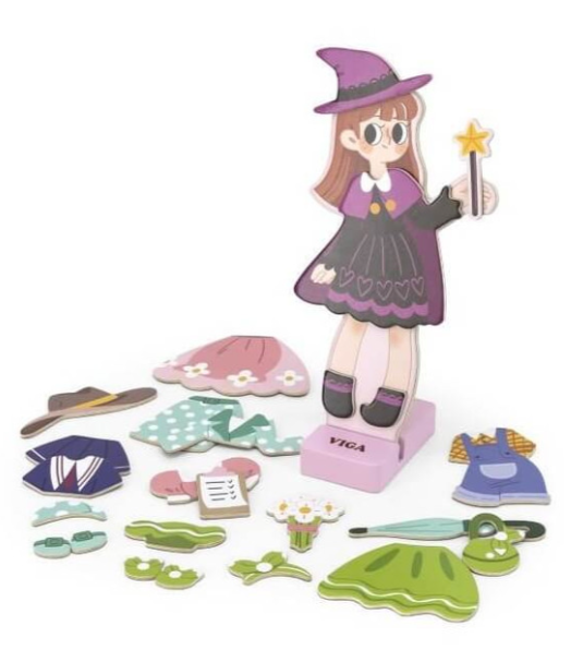 Viga Wooden Magnetic Dress Up Girl Pretend Play