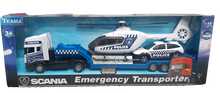 Load image into Gallery viewer, Emergency Transporter with Helicopter &amp; Car  Police &amp; Fire
