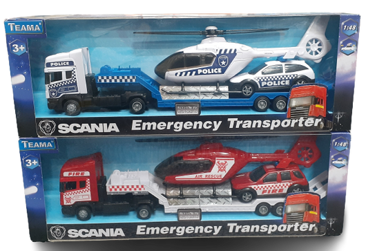 Emergency Transporter with Helicopter & Car Police & Fire Transport