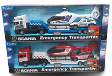 Load image into Gallery viewer, Emergency Transporter with Helicopter &amp; Car  Police &amp; Fire
