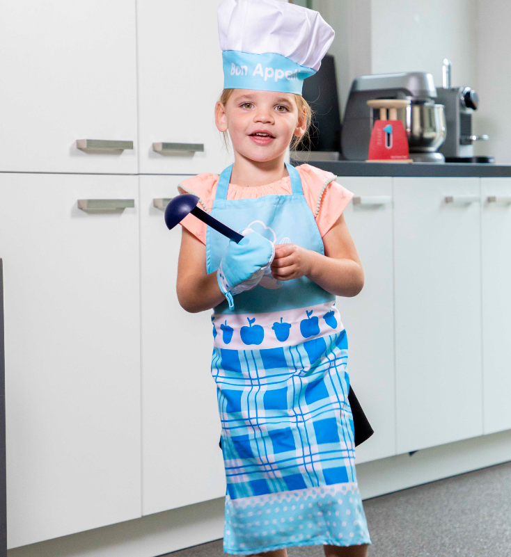 New Classic Toys Chef's Apron Set Blue Pretend Food Play