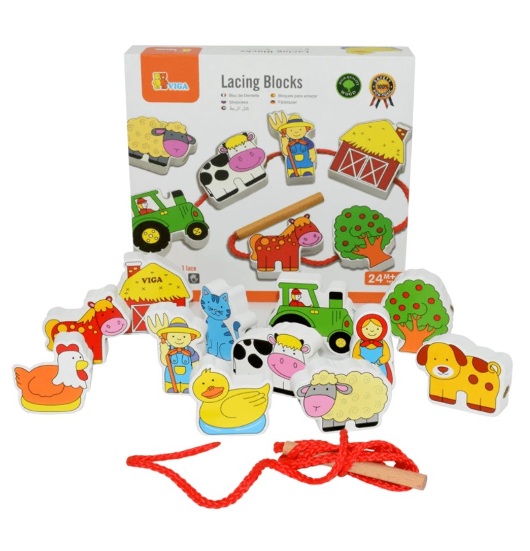 Viga Lacing Blocks - Farm Learning Aid