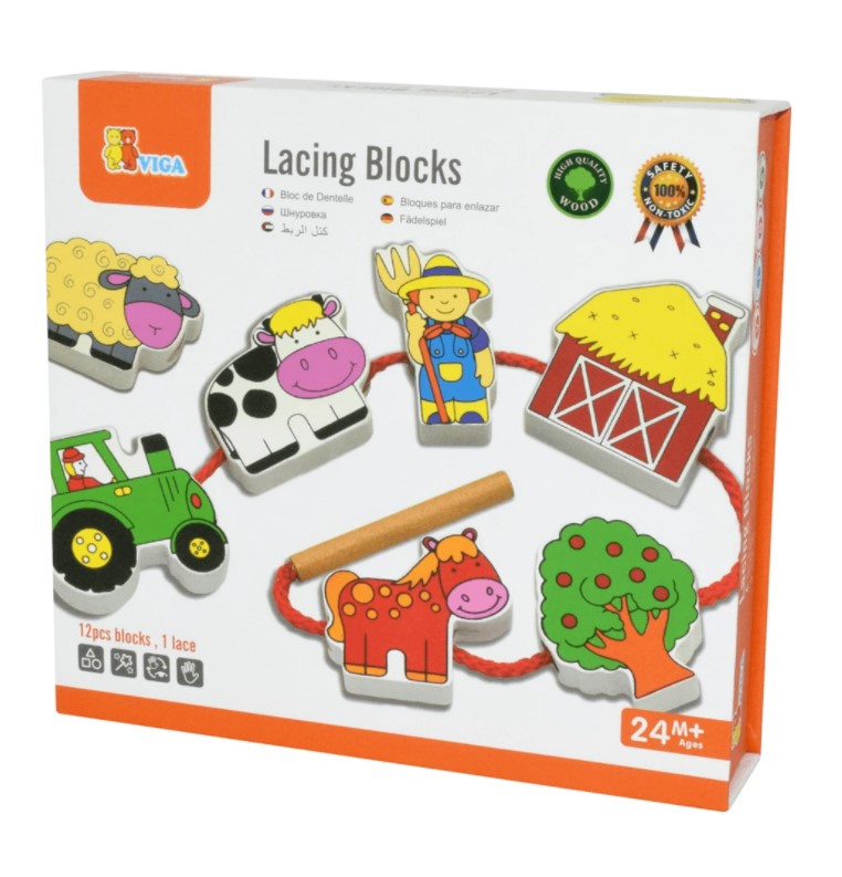 Viga Lacing Blocks - Farm Learning Aid