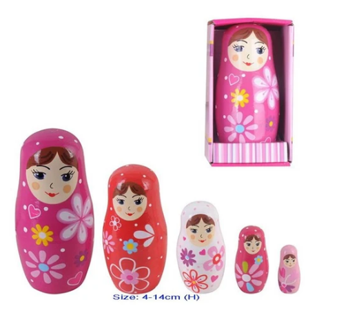 Babushka Nesting Dolls Pink with Flowers 5pc