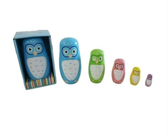 Babushka Nesting Dolls Owls 5pc Novelty