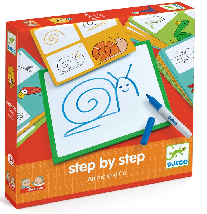 Djeco Step by Step Learn to Draw Animals with White Board Art & Craft