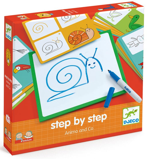 Djeco Step by Step Learn to Draw Animals with White Board Art & Craft