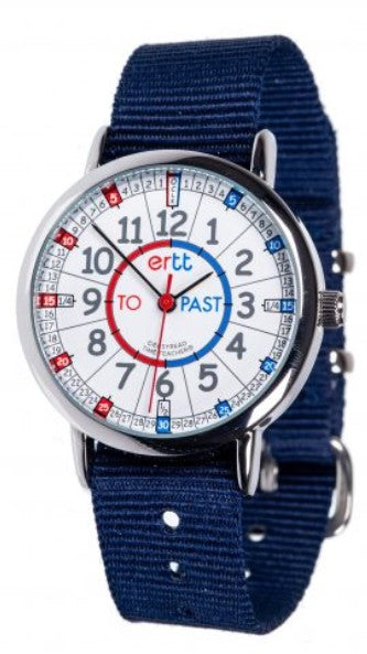 EasyRead Time Teacher Watch - Standard Red Blue Past To Navy Strap Learning Aid