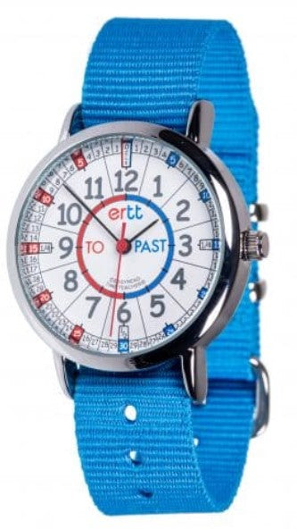 EasyRead Time Teacher Watch - Standard Red Blue Past To Light Blue Strap Learning Aid
