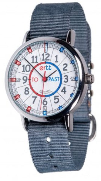 EasyRead Time Teacher Watch - Standard Red Blue Past To Grey Strap Learning Aid