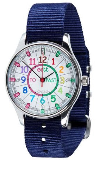 EasyRead Time Teacher Watch - Waterproof Rainbow Past To Navy Strap Learning Aid