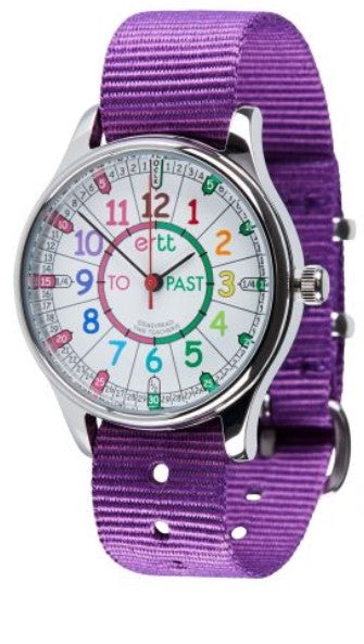 EasyRead Time Teacher Watch - Waterproof Rainbow Past To Purple Strap Learning Aid