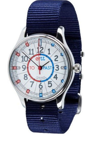 EasyRead Time Teacher Watch - Waterproof Red Blue Past To Navy Strap Learning Aid