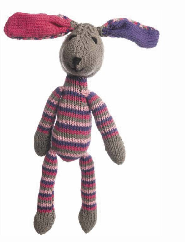 Kenana Knitters Stripey Bunny  Pink/Grey