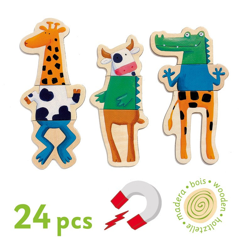 Djeco Wooden Magnetic Crazy Animals Set Learning Aid
