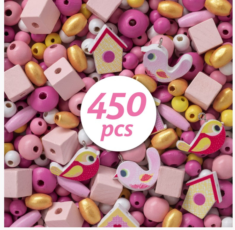Djeco Wooden Beads Birds 450pc Art & Craft