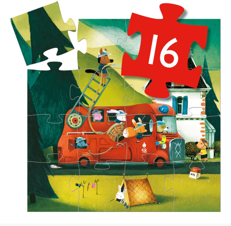 Djeco Fire Truck 16pc Silhouette Puzzle Puzzle