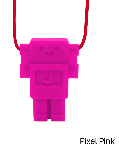 Jellystone Designs Chew Pendant Robot Pixel Pink Sensory