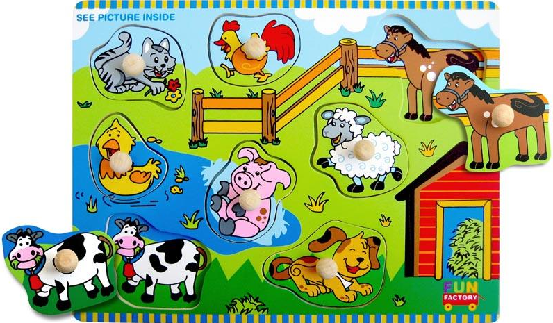 Fun Factory Wooden Puzzle with Knobs - Farmhouse Farm Puzzle