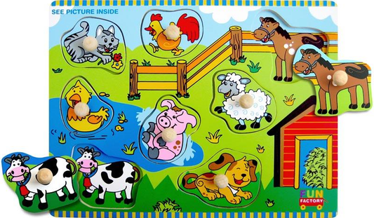 Fun Factory Wooden Puzzle with Knobs - Farmhouse Farm Puzzle