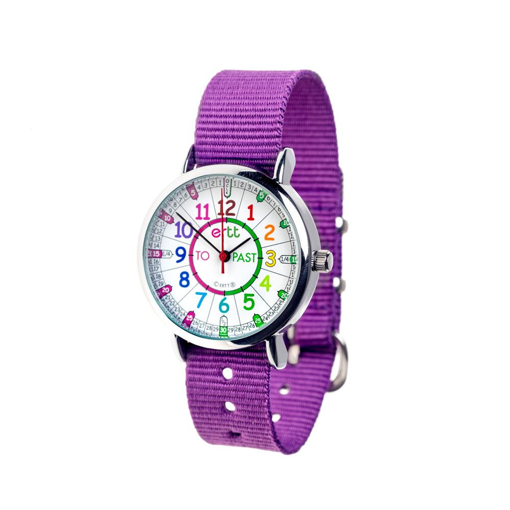 EasyRead Time Teacher Watch - Standard Rainbow Past To Purple Strap Learning Aid
